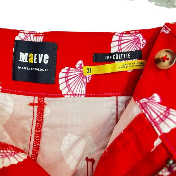 NWT Maeve Anthropologie The Collette Wide Leg Crop Pant Red Pink Sea Shells 31 - Picture 2 of 9